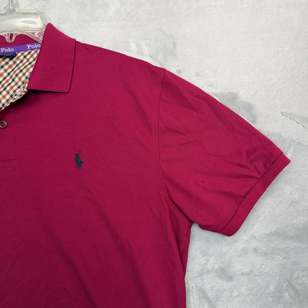 Polo Ralph Lauren Polo Shirt Women XXL Magenta Plaid Trim Pony Logo Short Sleeve - Picture 6 of 11